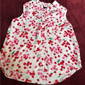 Ann Taylor White Blouse with Red Cherry Print